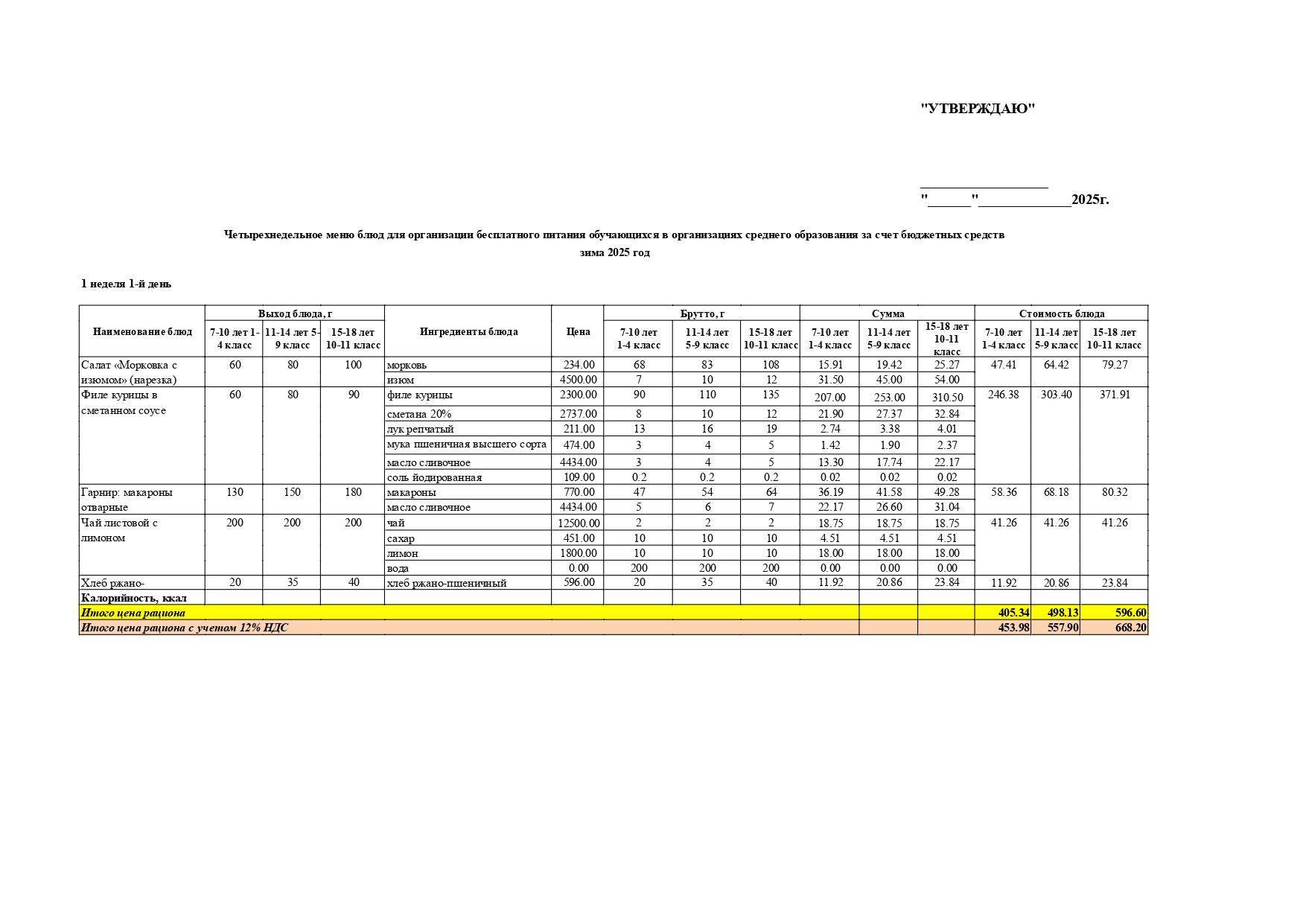 Мәзір / Меню